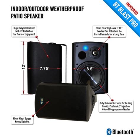 Bluetooth 6.50" Indoor/Outdoor Weatherproof Patio Speakers, Wireless ...