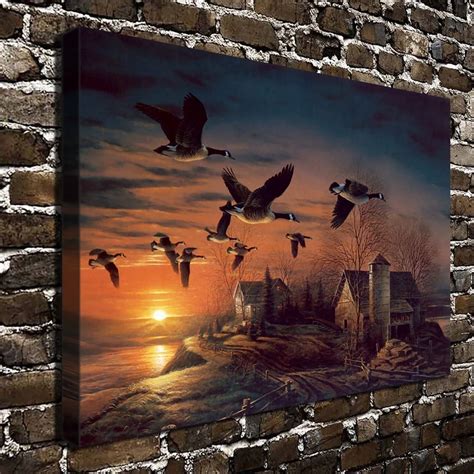 A759 Terry Redlin Canada Goose flock in flight .HD Canvas Print Home ...