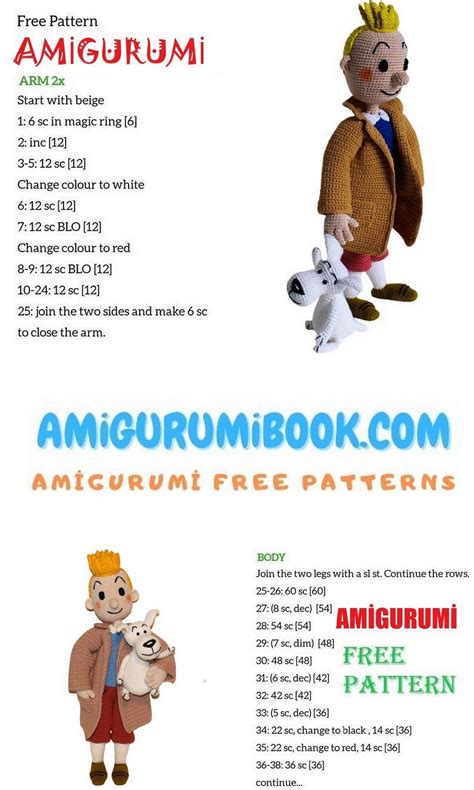 Tintin and Snowy Amigurumi Free Pattern - Amigurumibook.com | Amigurumi free pattern, Amigurumi ...