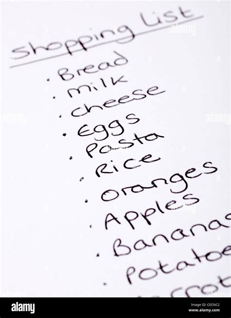 Handwritten grocery shopping list Stock Photo - Alamy