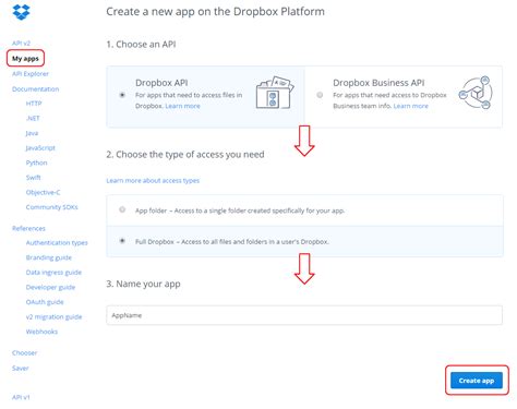 Create a Dropbox App and get the authentication token