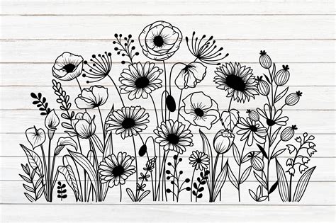 Wildflower Svg Flower Svg Hand Drawn Blooming Wildflower | Etsy