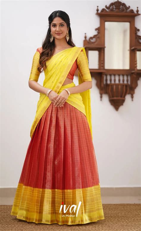 Red & Yellow Organza Half Saree (Langa Voni) - Keep Me Stylish