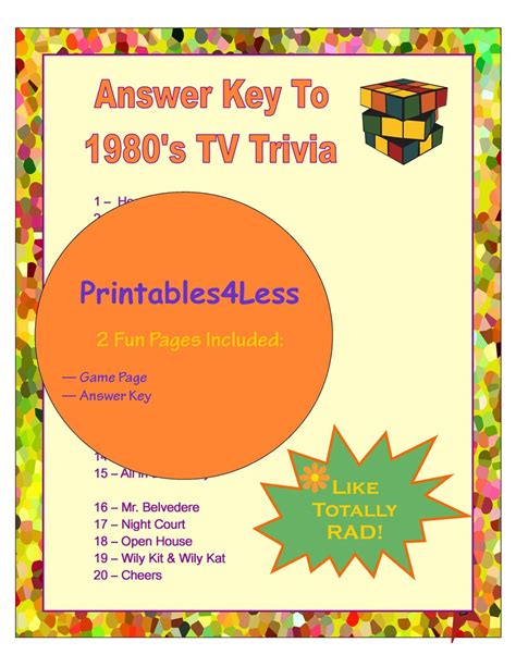 1980s TV Trivia Game DIY 1980s Games Printable Trivia Game | Etsy