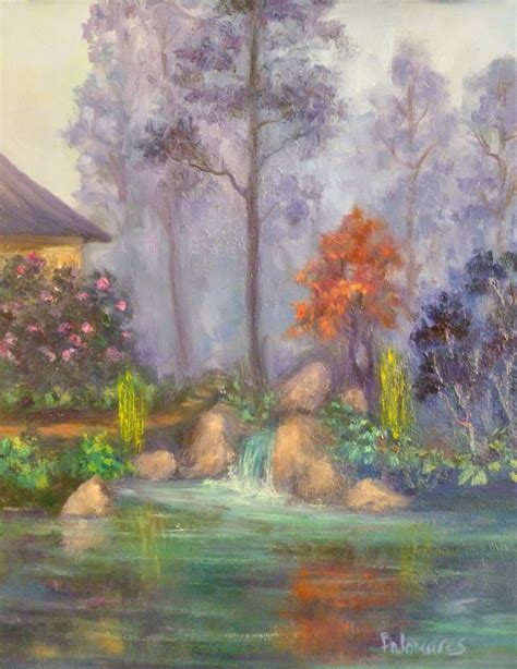 Original Japanese Garden Zen Landscape Oil Painting