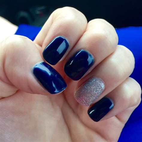 Navy Blue and Silver Glitter Nails