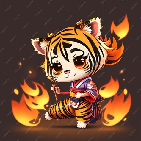 Premium AI Image | A cartoon tiger with a fire background