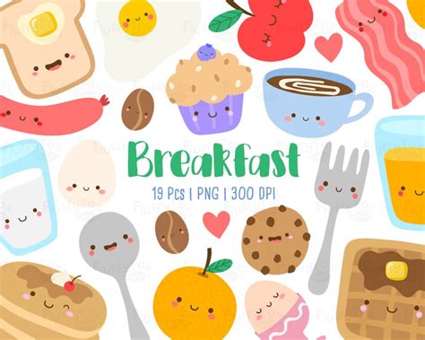 Kawaii Breakfast Clipart, Cute Food Drink, Cartoon Meal Cutlery Morning ...