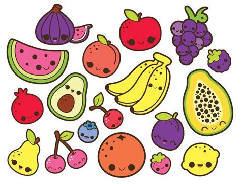 Kawaii Fruits Clipart, Cute Fruits Clip Art, Kawaii Food Clipart ...