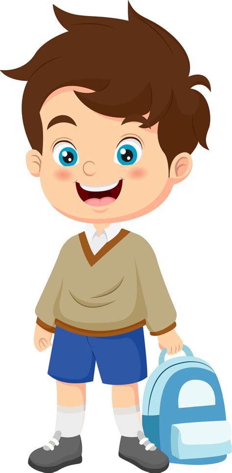 Cartoon little school boy holding a bag 10067861 Vector Art at Vecteezy