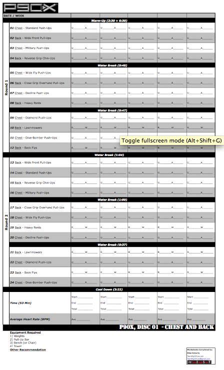 P90x Core Synergistics Worksheet