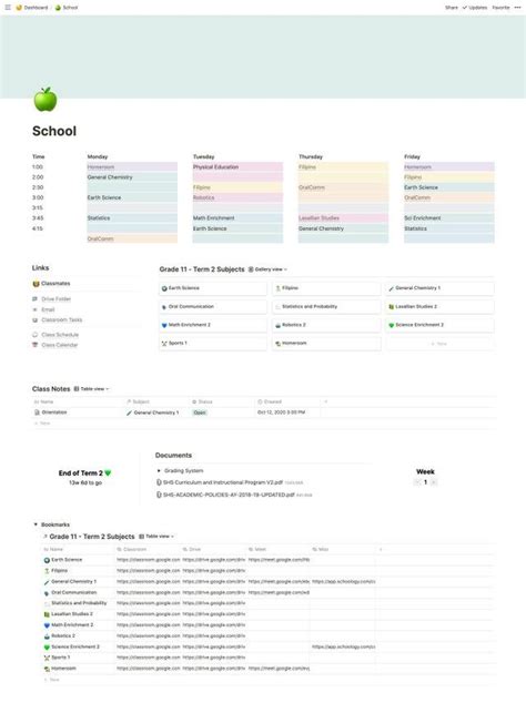 new school dashboard for a new term! : Notion | School timetable ...