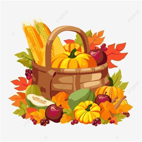 Fall Harvest Vector, Sticker Clipart Thankful Basket Of Fall Foods ...