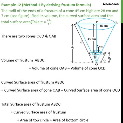 Question 5 - The radii of ends of a frustum 45 cm high - Examples