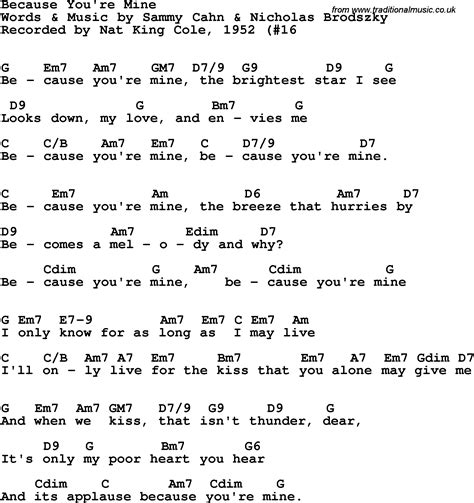 Song lyrics with guitar chords for Because You're Mine - Nat King Cole, 1952