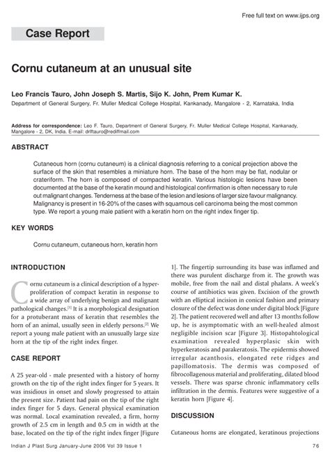 (PDF) Cornu cutaneum at an unusual site