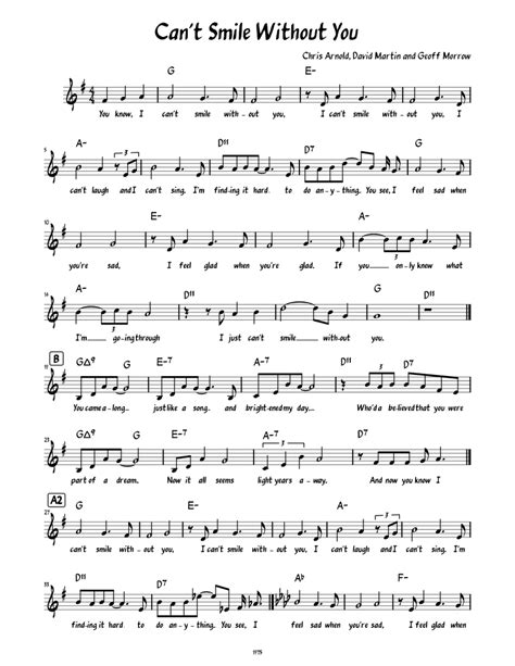 Can't Smile Without You (Lead sheet with lyrics ) Sheet music for Piano (Solo) Easy | Musescore.com