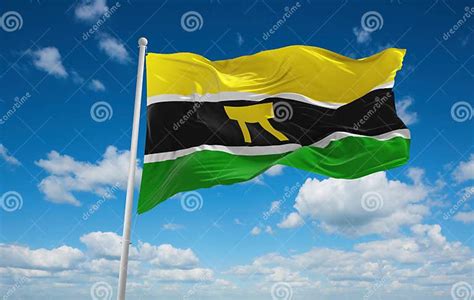 Flag of Ashanti, Africa at Cloudy Sky Background, Panoramic View. Flag Representing Extinct ...