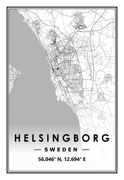 HELSINGBORG SWEDEN Portrait Map Minimal Scandinavian Nordic - Etsy