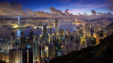 city, hong kong, night, clouds, lights 4k Night, hong kong, City