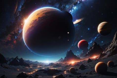 Premium AI Image | Dark deep space with giant planets in space