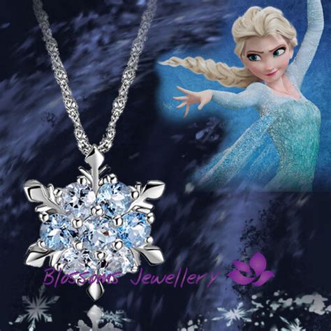 925 Sterling Silver Frozen Princess Elsa Blue Snowflake Crystal Necklace S1036 for sale online ...