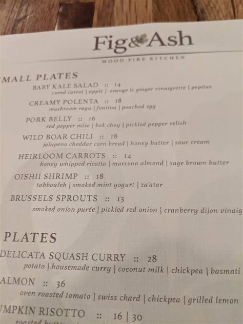 Menu at Fig & Ash restaurant, Pittsburgh