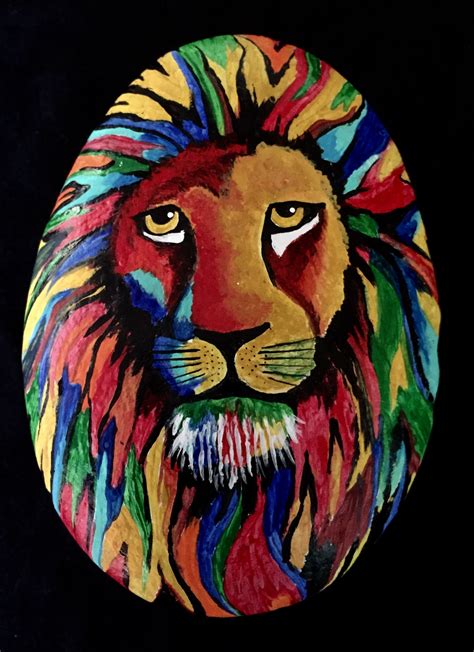 Colorful lion rock by Mariola's Art | Colorful lion, Rock art, Art