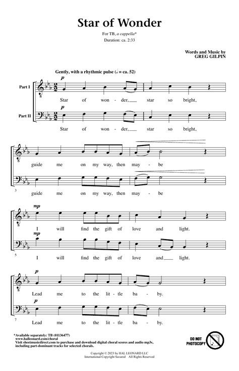 Star Of Wonder by Greg Gilpin Sheet Music for TB Choir at Sheet Music Direct