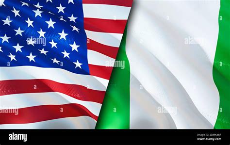 USA and Nigeria flags. 3D Waving flag design. USA Nigeria flag, picture ...