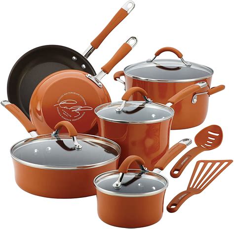 Rachael Ray Cucina Nonstick Cookware Pots and Pans Set, 12 Piece, Pumpkin Orange - Walmart.com ...