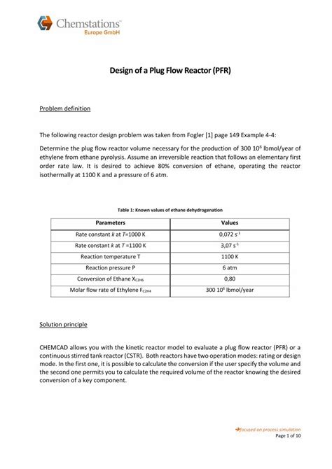 (PDF) Design of a Plug Flow Reactor (PFR) - Chemstations · PDF ...