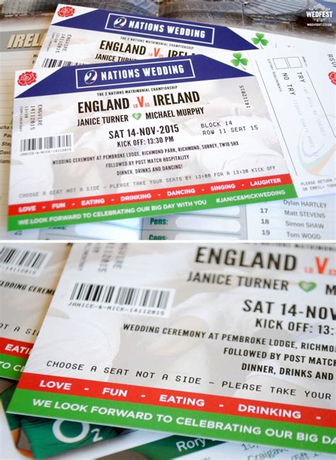 Ireland vs England Rugby Ticket Wedding Invitations | WEDFEST