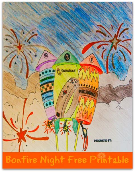 Free Bonfire Night Firework Printable Colouring Page for kids