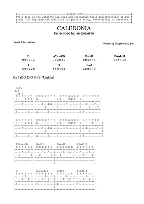 Caledonia (Dougie Maclean) guitar tab - Ian Entwistle