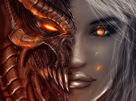 Papel De Parede Diablo 3, Menina, Arte, Anjos, Demônios HD: Widescreen ...