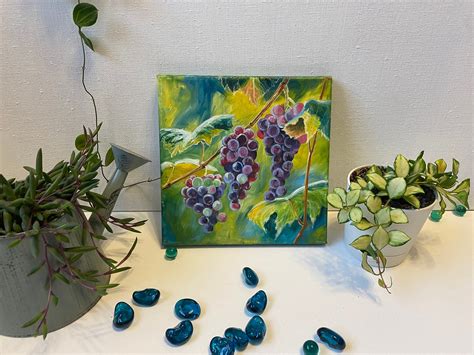 Grape Vine Painting Original Oil on Canvas Grapes Kitchen Wall | Etsy