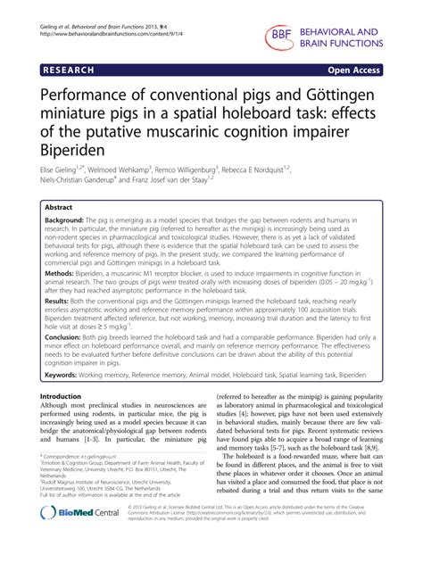 (PDF) Performance of conventional pigs and Göttingen miniature pigs in a spatial holeboard task ...