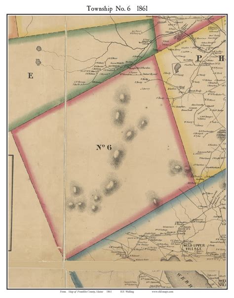 Township No. 6, Maine 1861 Old Town Map Custom Print - Franklin Co ...