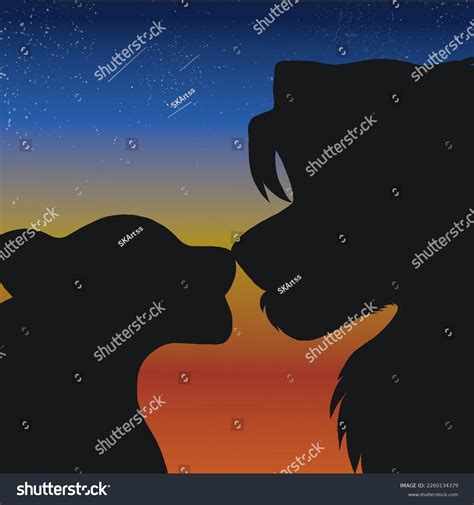 Lion Lioness Kissing Illustration Stars Sky Stock Illustration ...