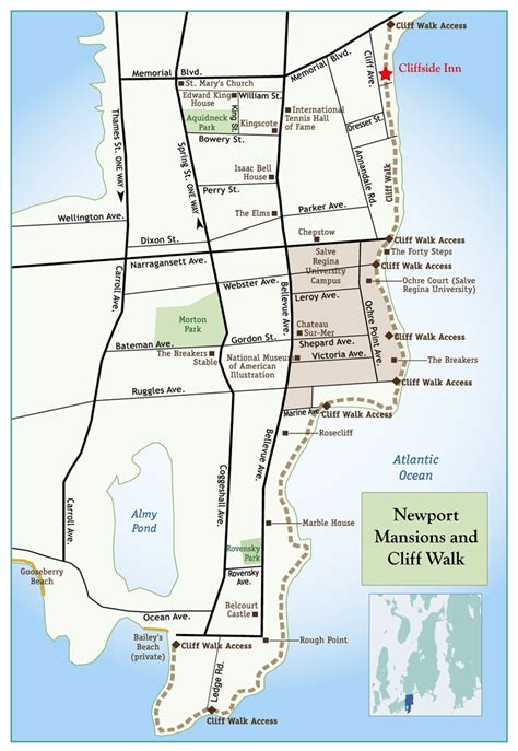 Map of Historic Cliff Walk in Newport RI | Cliffside Inn