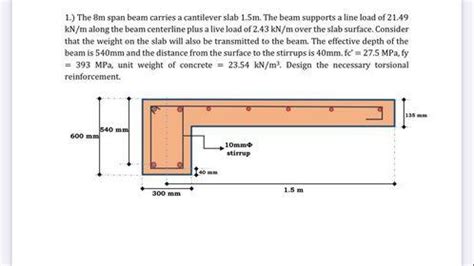 1.) The 8m span beam carries a cantilever slab 1.5m. | Chegg.com