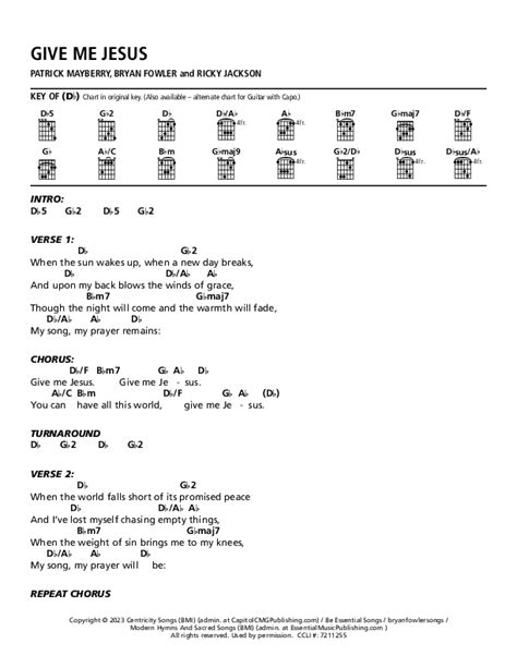 Give Me Jesus Chords PDF (Patrick Mayberry) - PraiseCharts