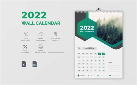 2022 Wall Calendar Design #220533 - TemplateMonster