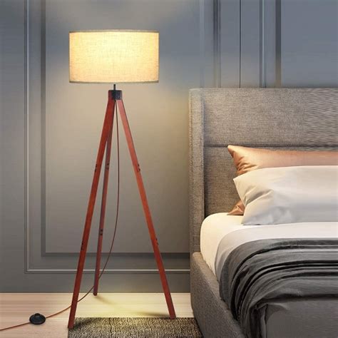 Amazon - Floor Lamps for Living Room, KINGSO Wood Tripod Floor Lamp, Standing Light Flaxen Lamp ...