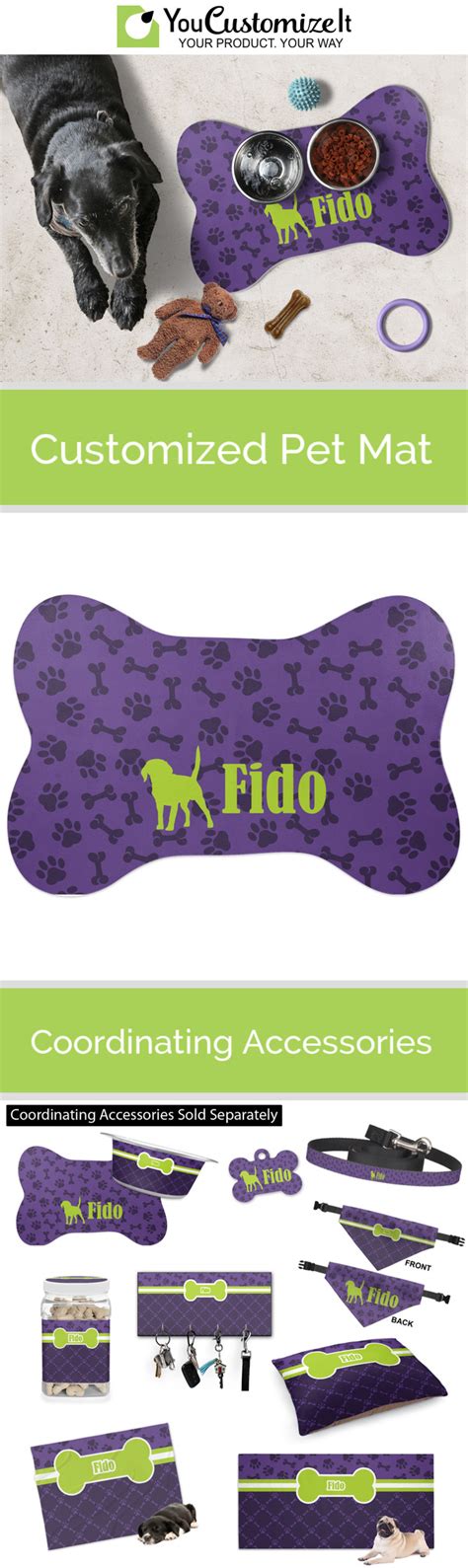 Pawprints & Bones Bone Shaped Dog Food Mat (Small) (Personalized) | Dog food mat, Dog bowl mat ...