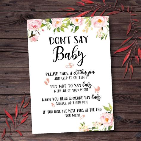 Don't Say Baby Game Floral Dont Say Baby Sign Printable | Etsy