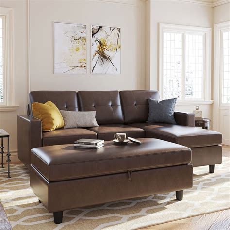 Buy HONBAY Leather Sectional Couch with Ottoman Sofa Set with Chaise L Shape Couch Sleeper with ...