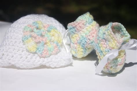 Rainbow Crochet Baby Set Crochet Baby Gift Set Newborn Booties and Hat Set Baby Bootie Hat Set ...