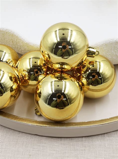 GOLD Christmas Baubles 70mm Gloss 6 Pack